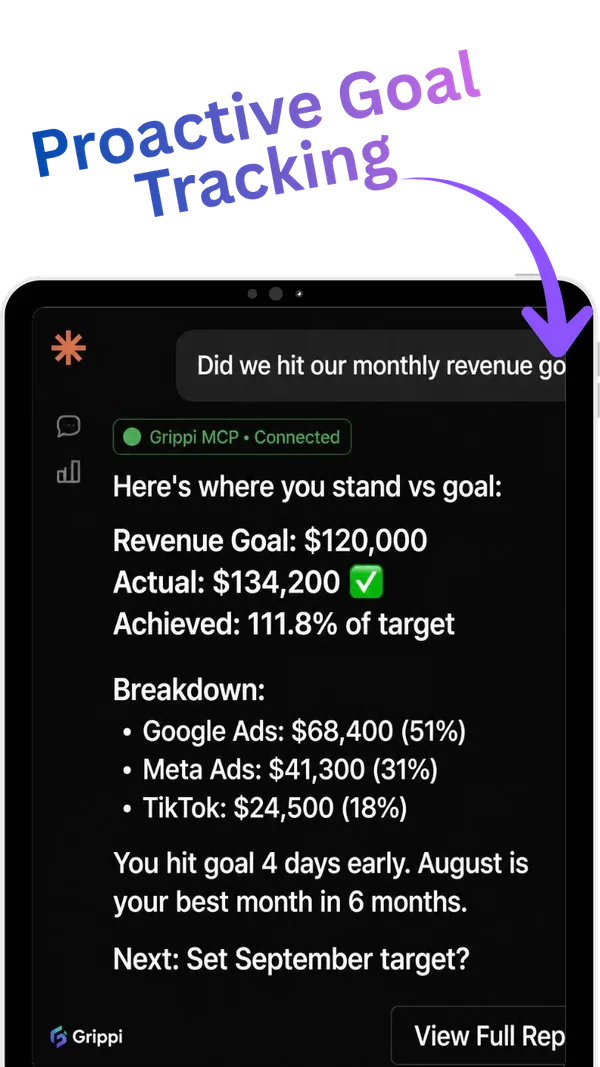 Grippi AI chat report: proactive goal tracking