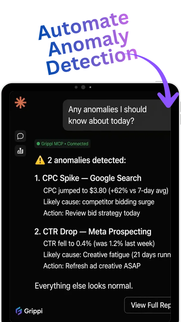 Grippi AI chat report: automate anomaly detection